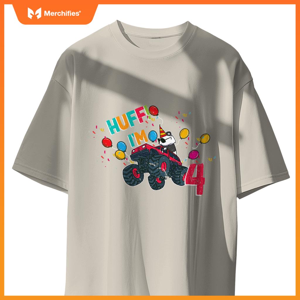 Huff Im 4 Monster Truck Driver Cute Panda Bear Animal Kids T-Shirt