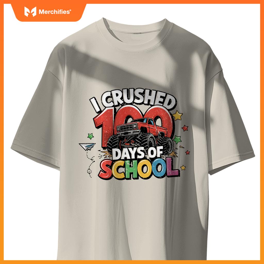 I Crushed 100 Days of School - Fun Monster Truck T-Shirt