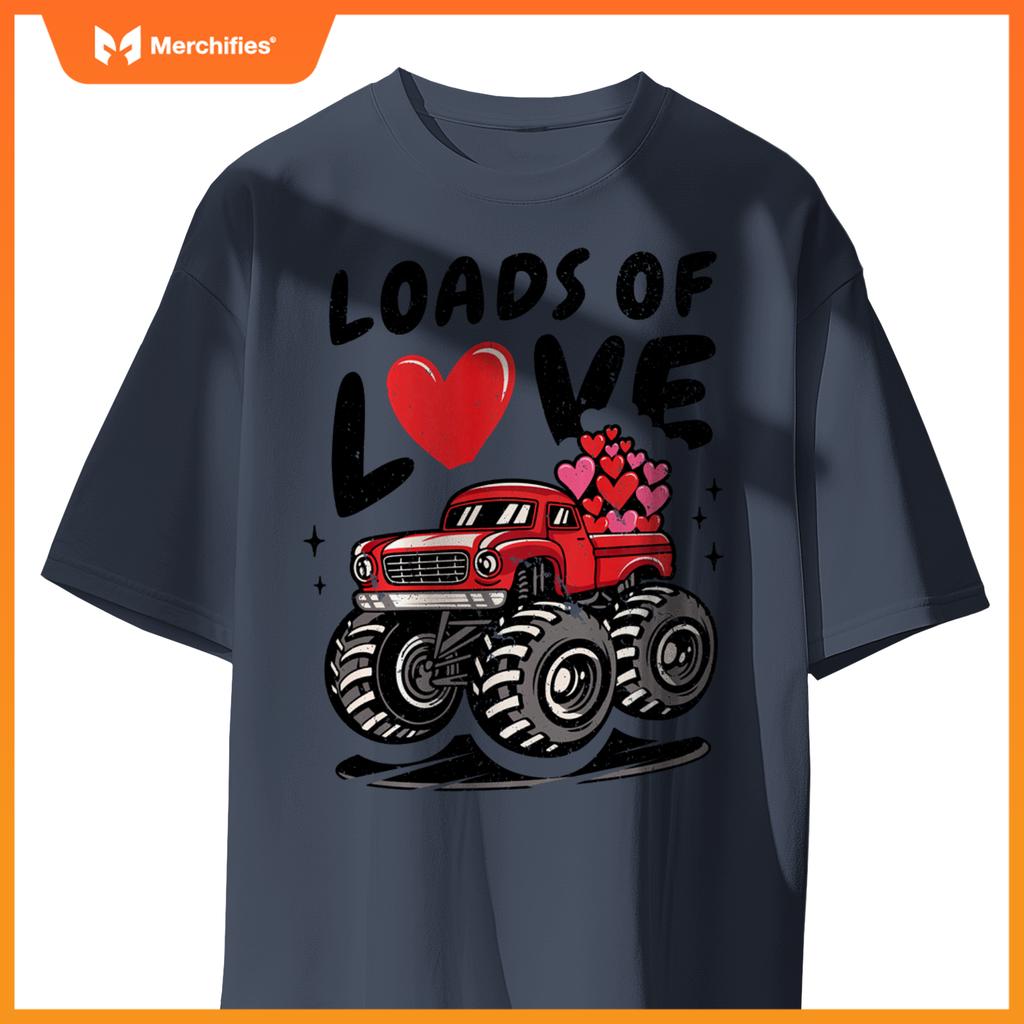 Loads Of Love Monster Truck Lovers Men Valentine's Day Heart T-Shirt
