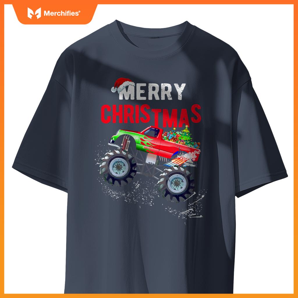 Merry Christmas Monster Truck Toddler Boys Xmas Kids T-Shirt