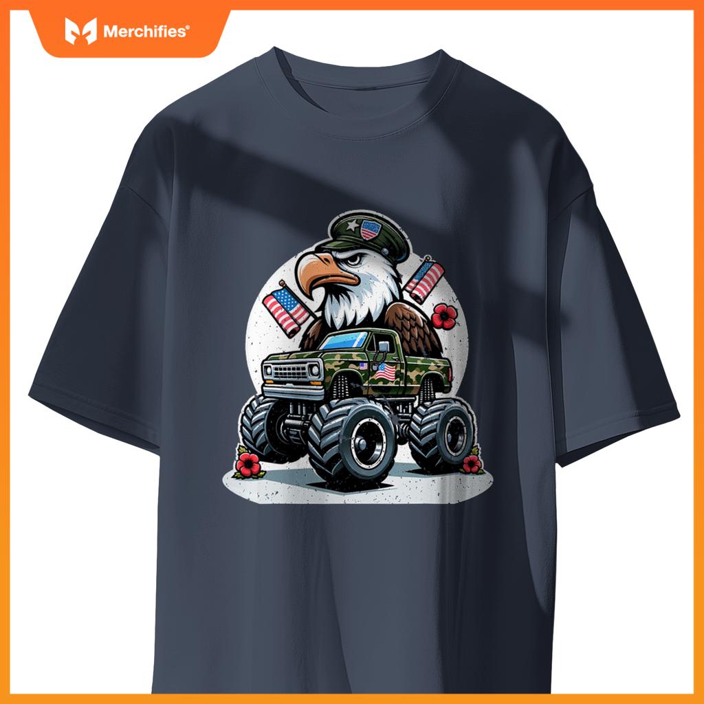 Memorial Day S Kids Boys Eagle American Flag Camo Truck T-Shirt