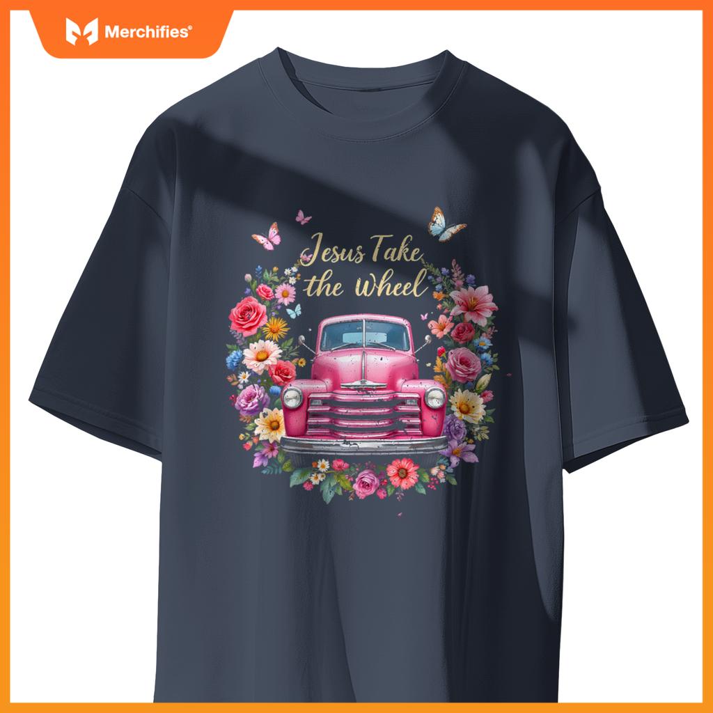 Jesus Take The Wheel Floral Farm Truck Catholic T-Shirt