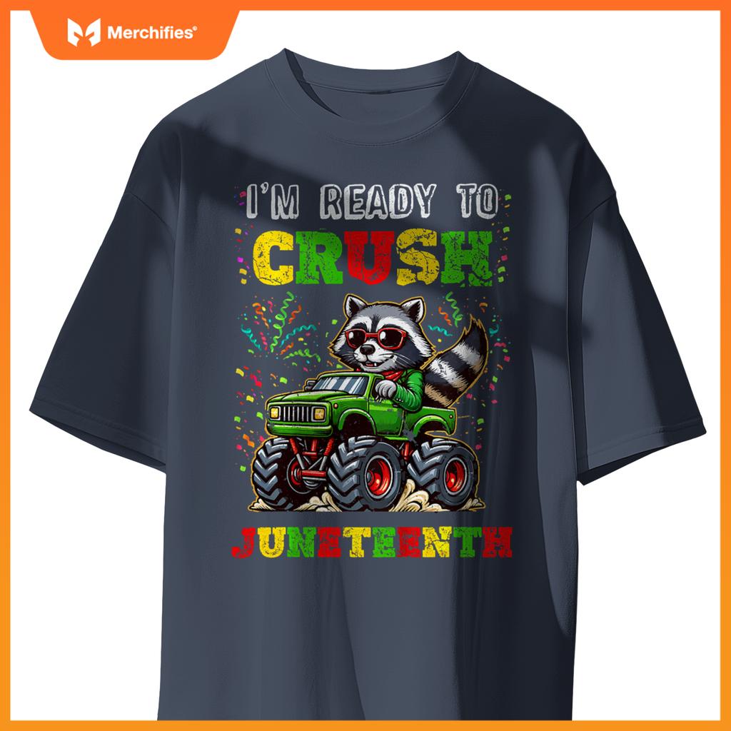 Kids Im Ready To Crush Junenth Monster Truck Raccoon Boys T-Shirt