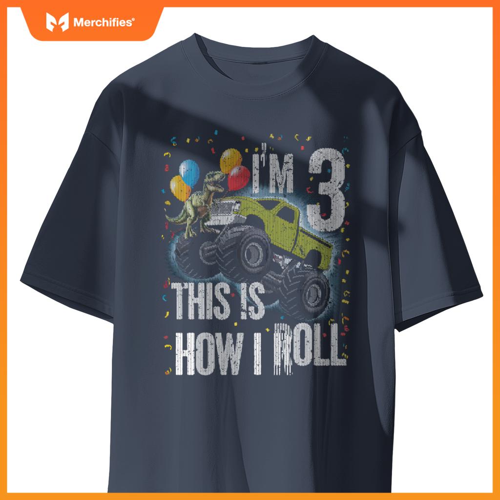 Monster Truck 3 Year Old Toddler 3rd Birthday Party Dinosaur T-Shirt