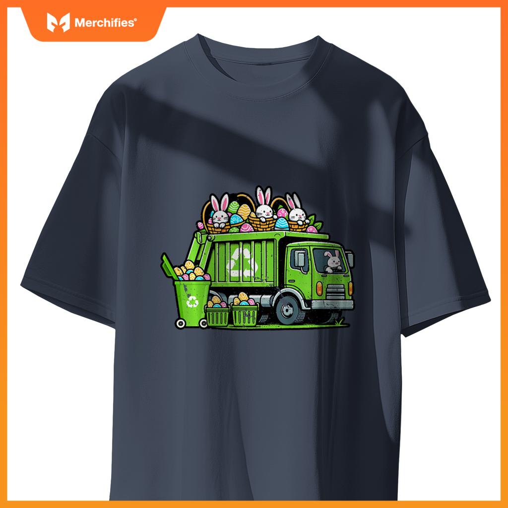 Kids Happy Easter Day Rabbit Lover Bunny Riding Garbage Truck T-Shirt