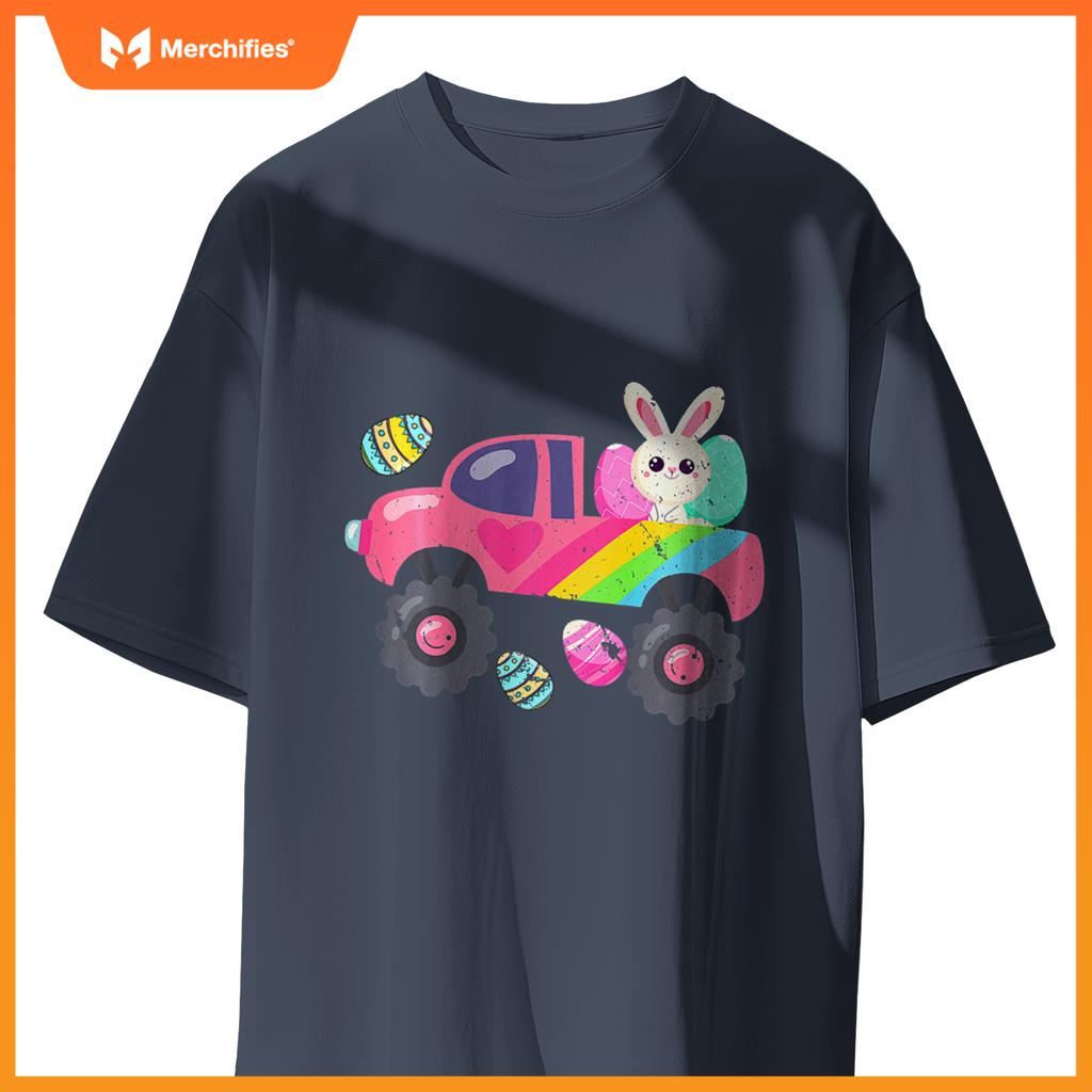 Kids Cute Bunny Rabbit Happy Easter Monster Truck Kids Egg Hunt T-Shirt