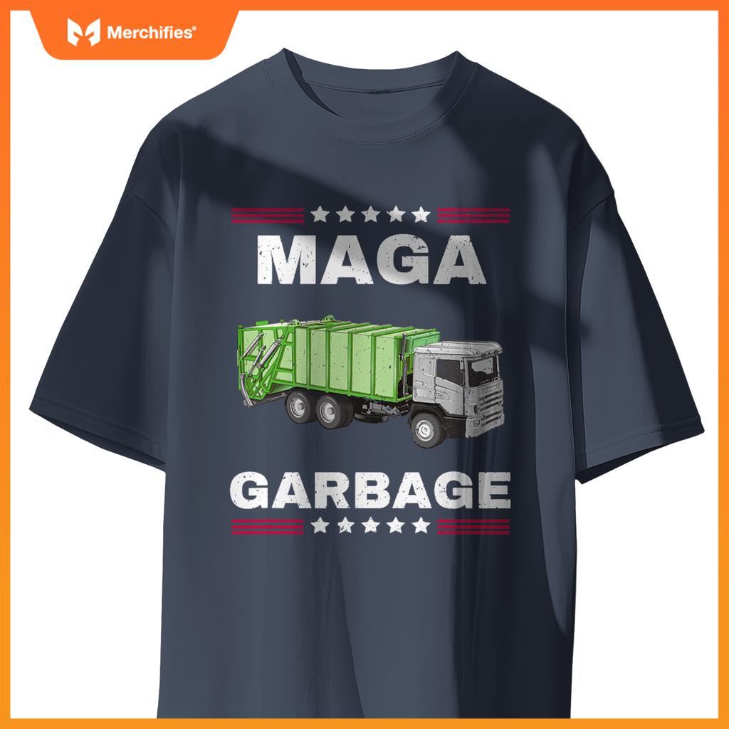 Funny Trump MAGA Garbage Truck American Flag T-Shirt