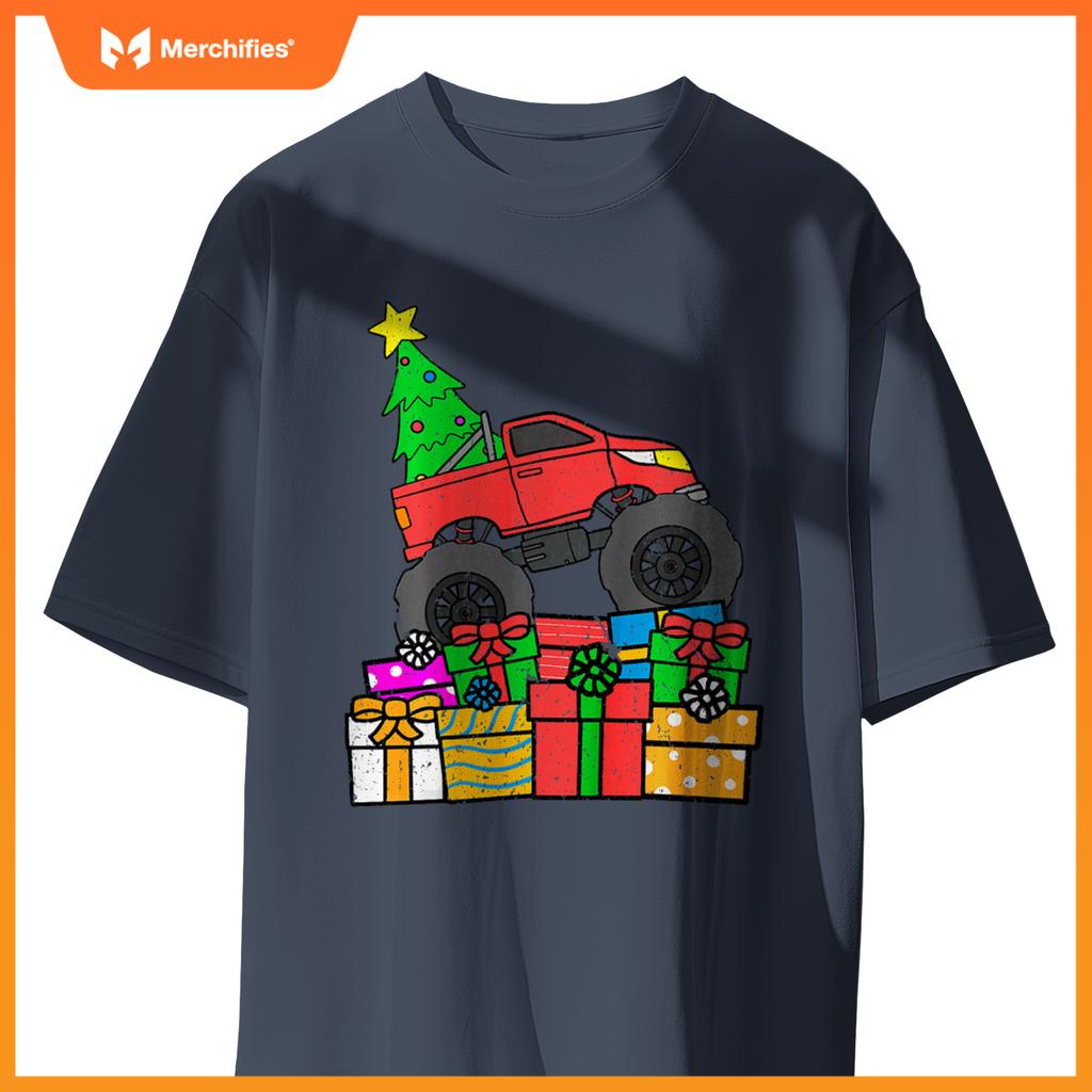 Kids Boys Monster Truck Christmas Toddler Kids T-Shirt