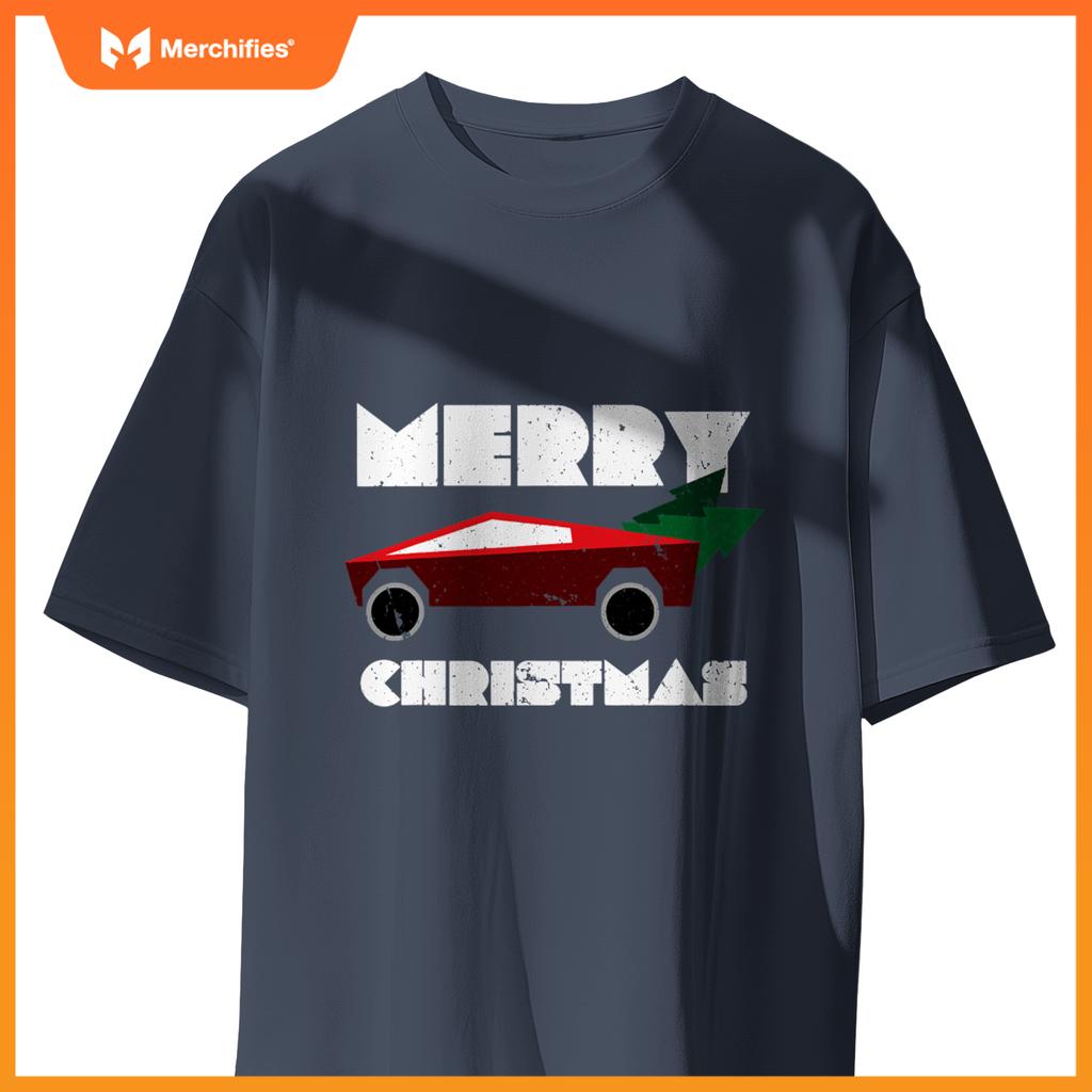 Futuristic Cyber Red Truck Pickup Christmas Tree Kids Men T-Shirt