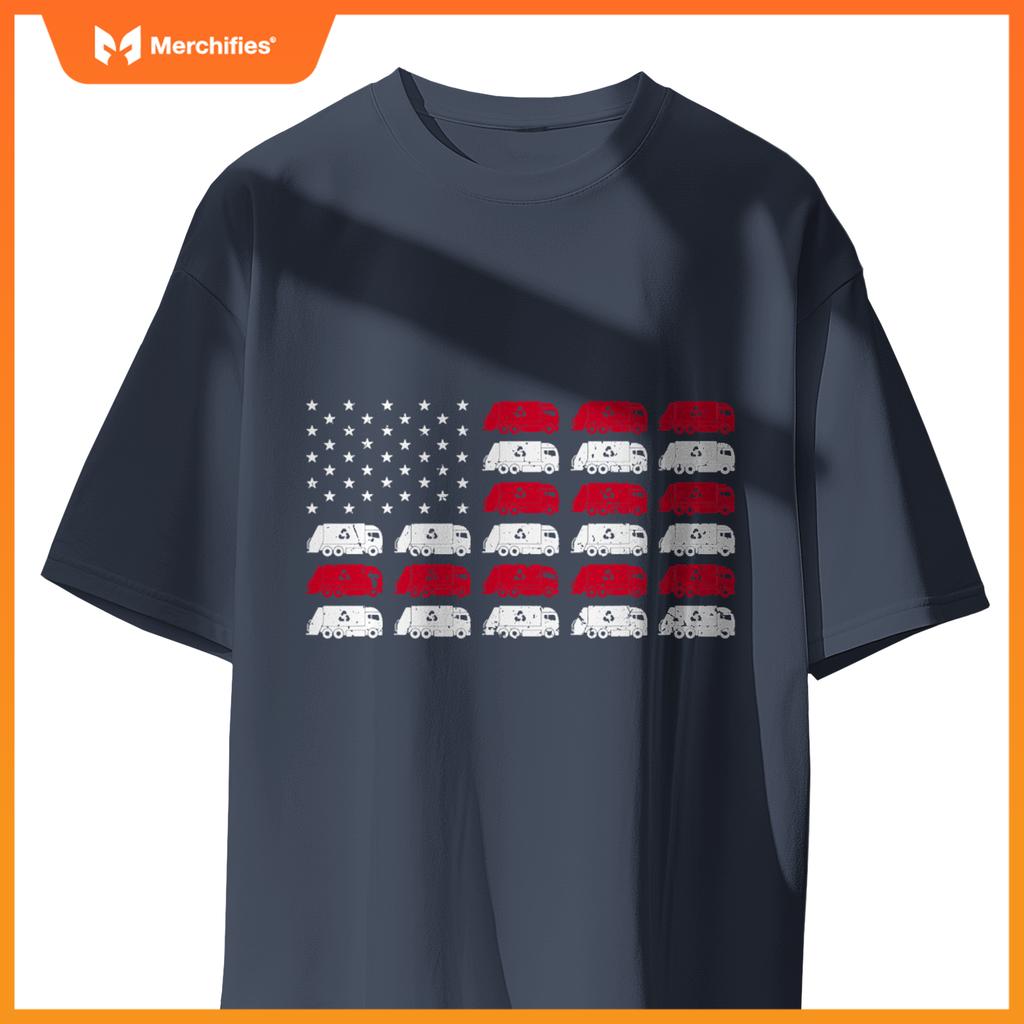 Garbage Truck USA American Flag Patriotic Men Women Boys T-Shirt