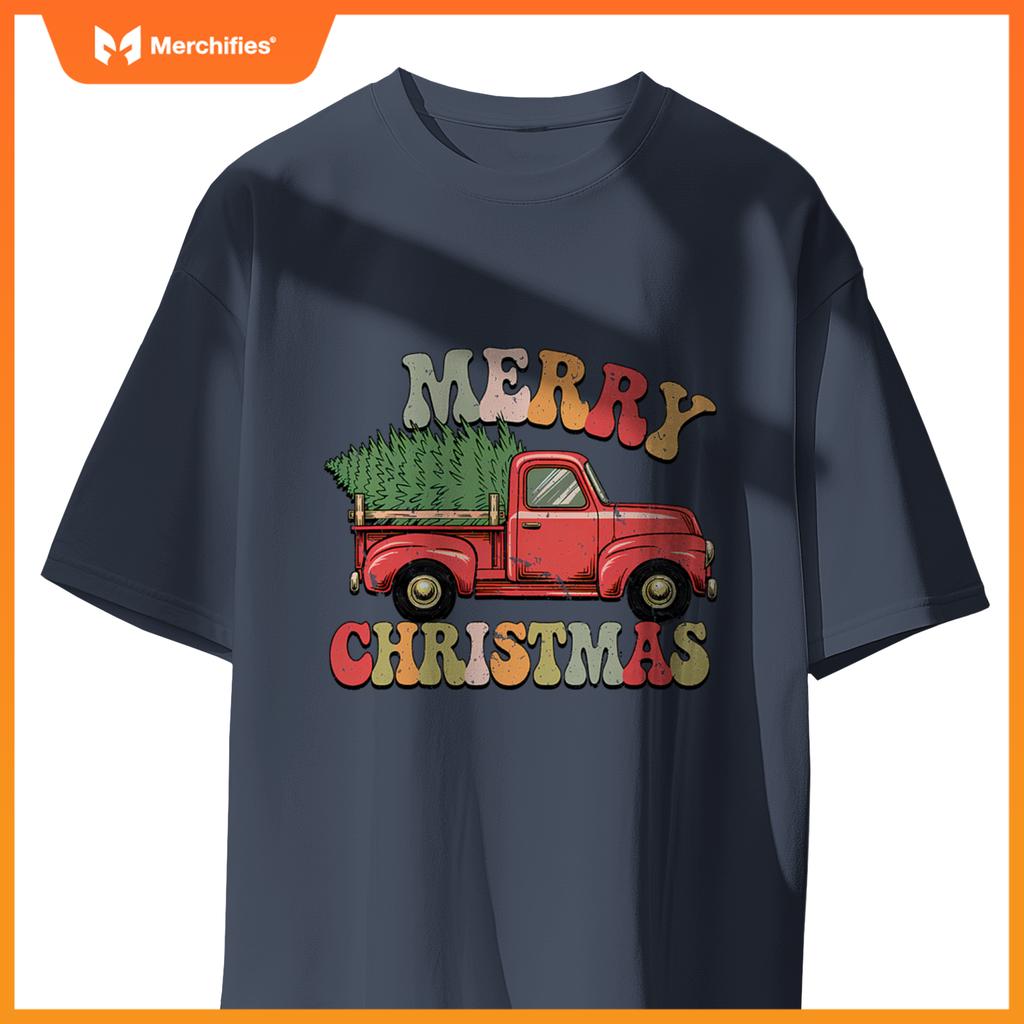 Groovy Wagon Red Car Merry Christmas Tree Truck Xmas Family T-Shirt