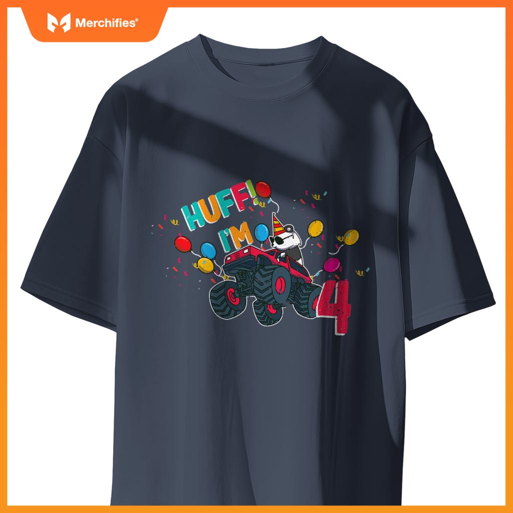 Huff Im 4 Monster Truck Driver Cute Panda Bear Animal Kids T-Shirt