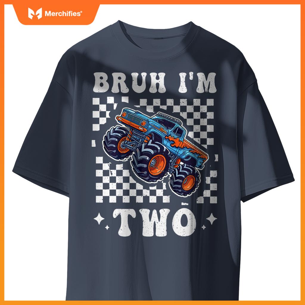 Kids 2 Years Old Boy Girl Bruh Im 2 Birthday Boys Monster Truck T-Shirt