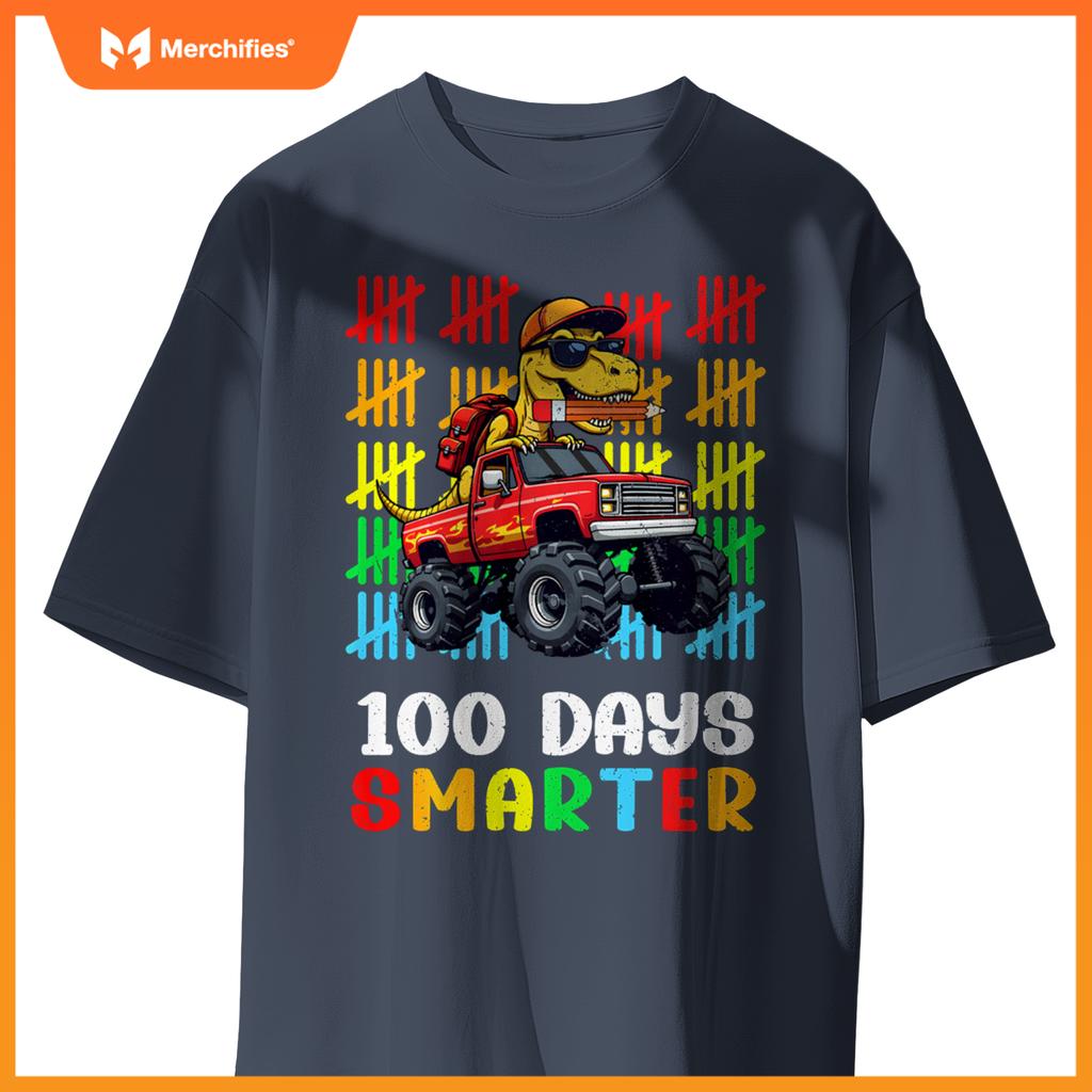 Monster Truck Dinosaur Boys 100 Days of School T-Rex Kids T-Shirt