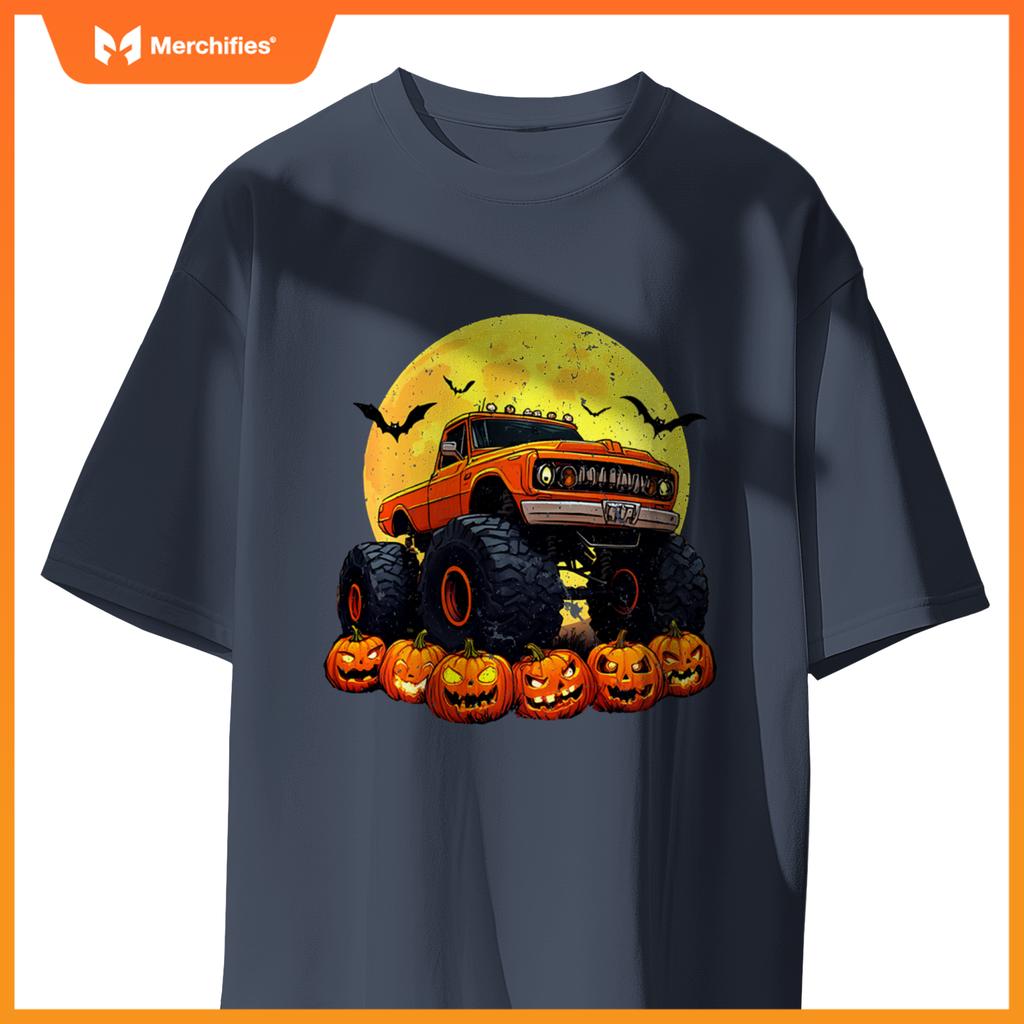 Monster Truck Ghost Pumpkin Toddler Costume Boys Halloween T-Shirt