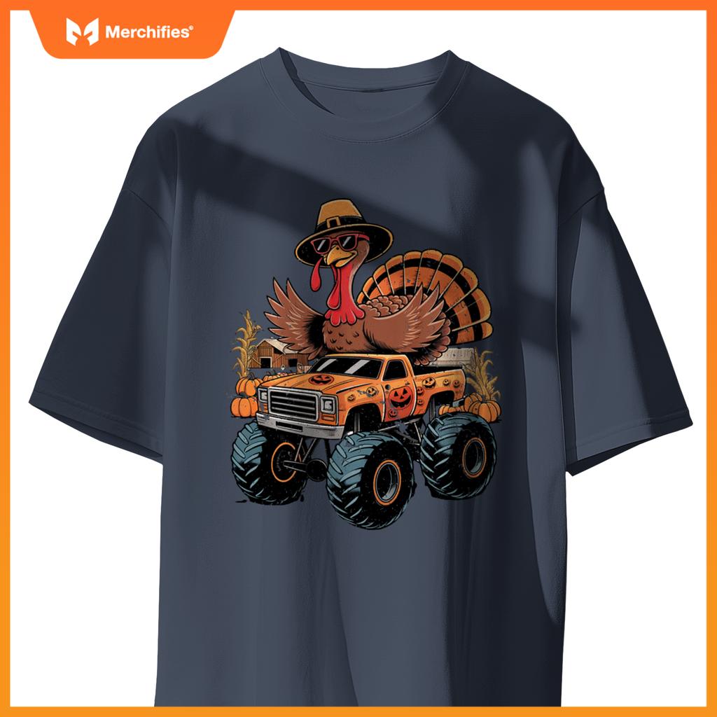 Funny Turkey Thanksgiving Truck Fall Turkey Kid Thanksgiving T-Shirt