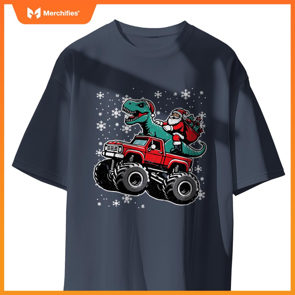 Kids Christmas Monster Truck Dino Santa Xmas Toddler Boys Kids T-Shirt