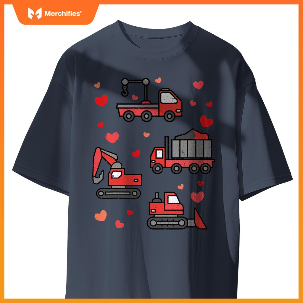 Kids Truck Excavator Klift Hearts Day Happy Valentines T-Shirt