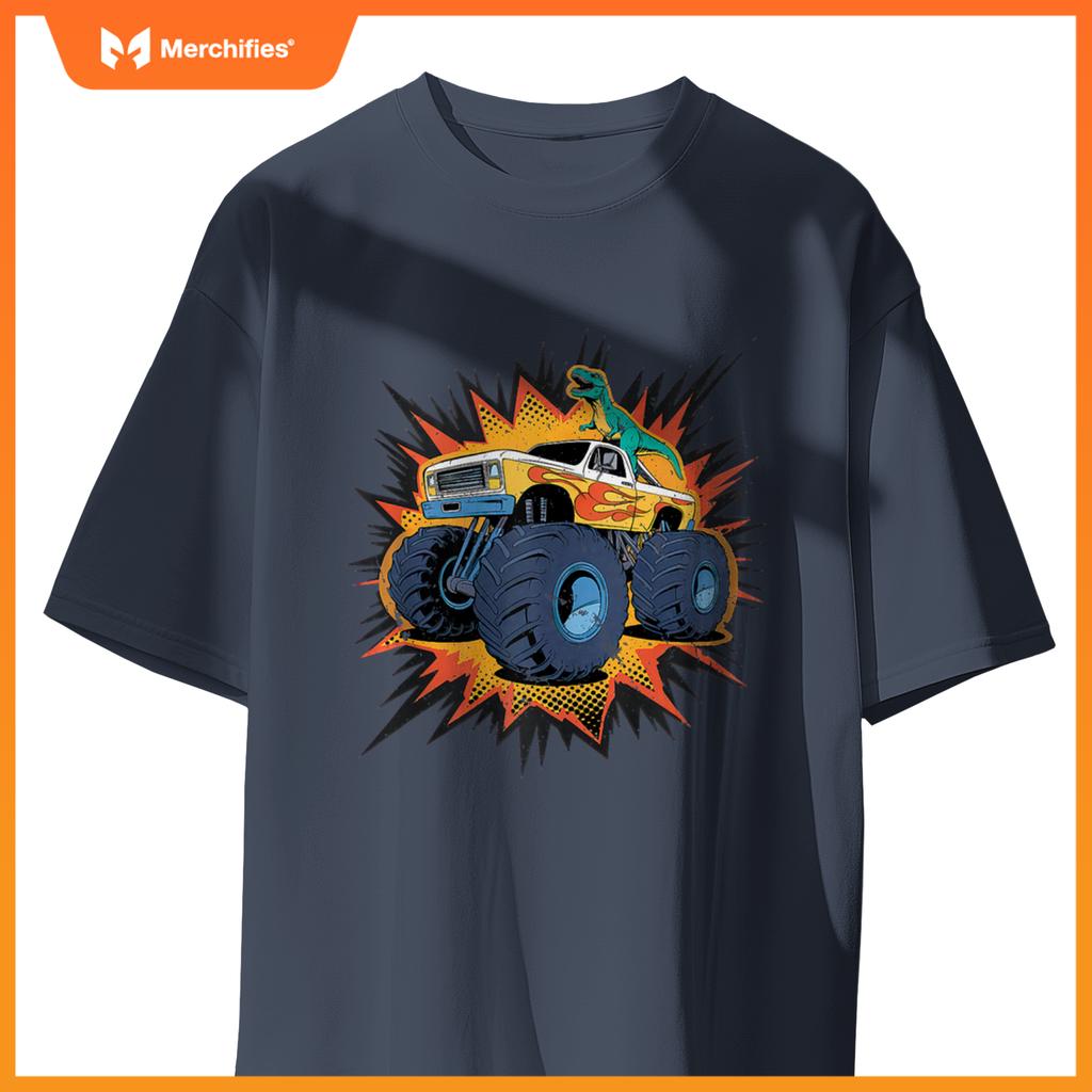 Monster Truck Boy Family Birthday Party Dino Dinosaur Trucks T-Shirt