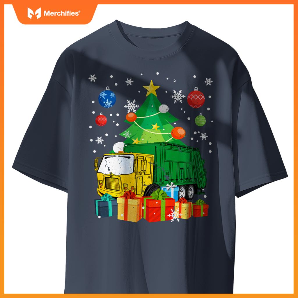 Garbage Truck Christmas Tree Lights Ornament Decor Xmas T-Shirt