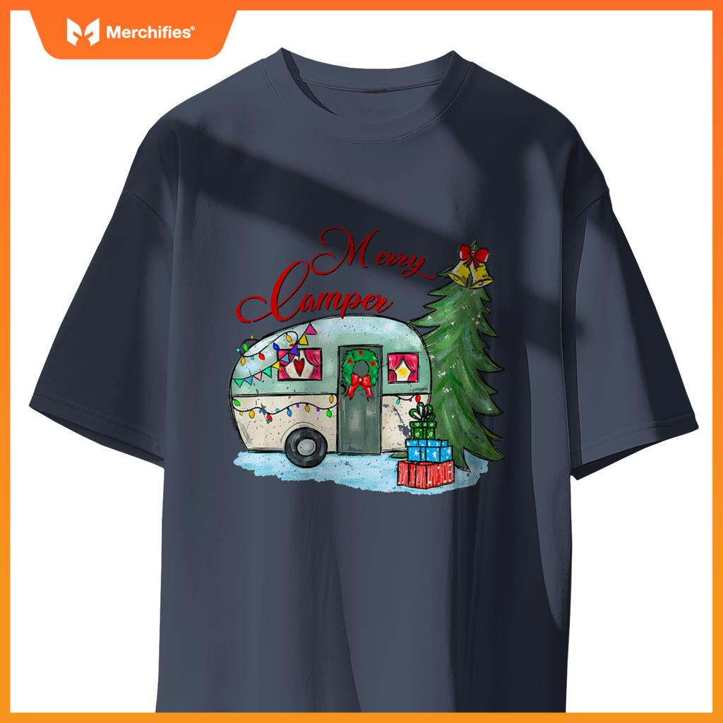 Merry Camper Christmas Santa Camper Camping Truck Xmas Tree T-Shirt