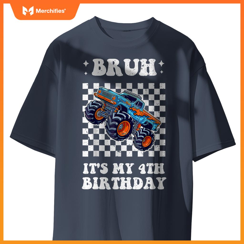 Kid 4 Years Old Bruh It's My 4th Birthday Boys Monster Truck T-Shirt