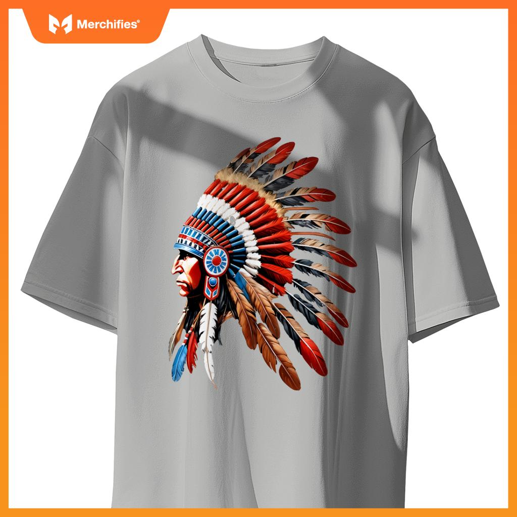 Native American Indian Chief Headdress Indigenous Men Boys T-Shirt