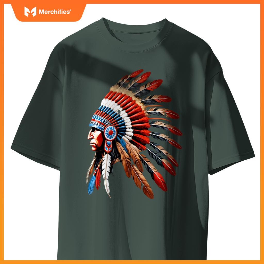 Native American Indian Chief Headdress Indigenous Men Boys T-Shirt