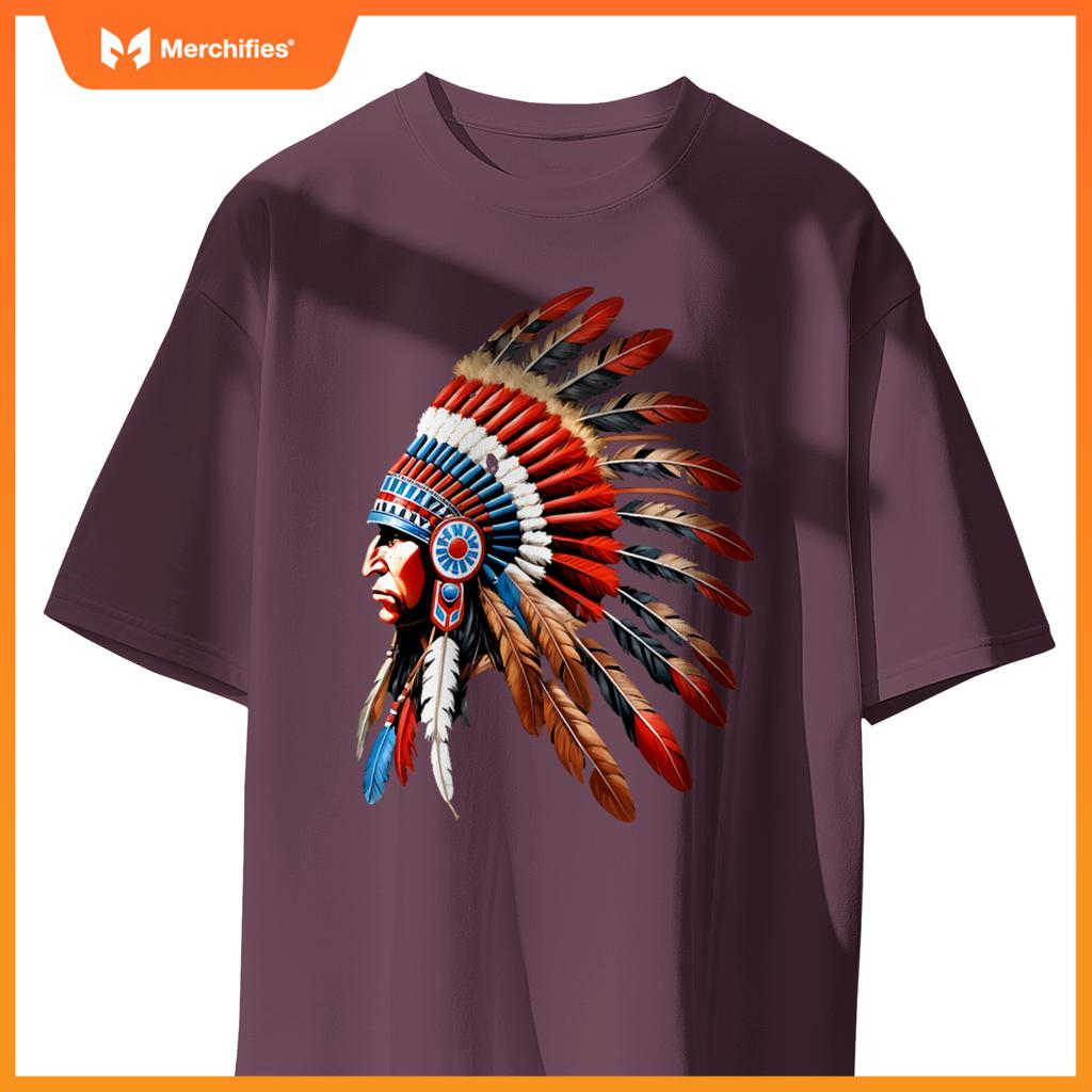 Native American Indian Chief Headdress Indigenous Men Boys T-Shirt