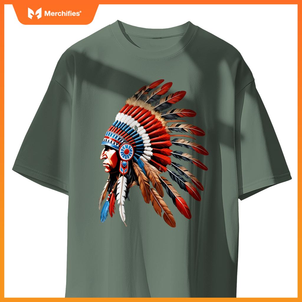 Native American Indian Chief Headdress Indigenous Men Boys T-Shirt