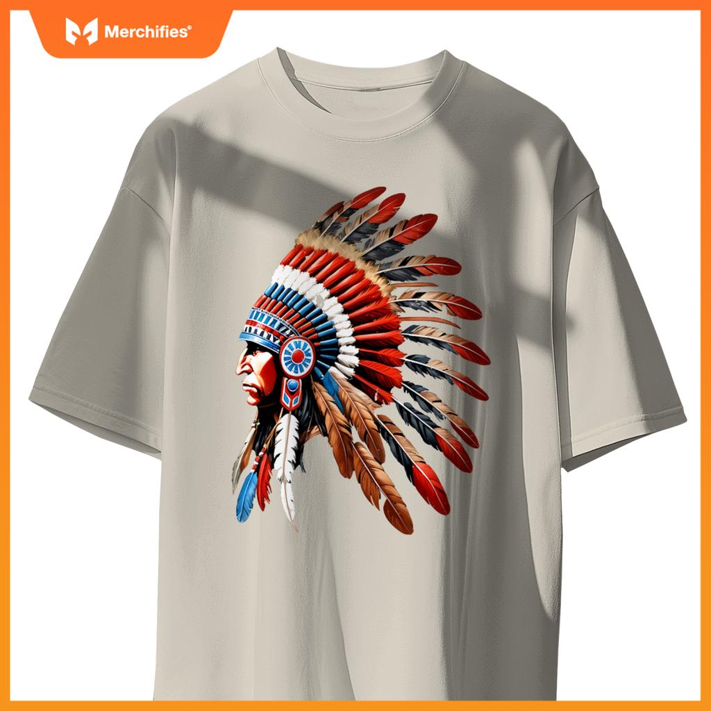 Native American Indian Chief Headdress Indigenous Men Boys T-Shirt