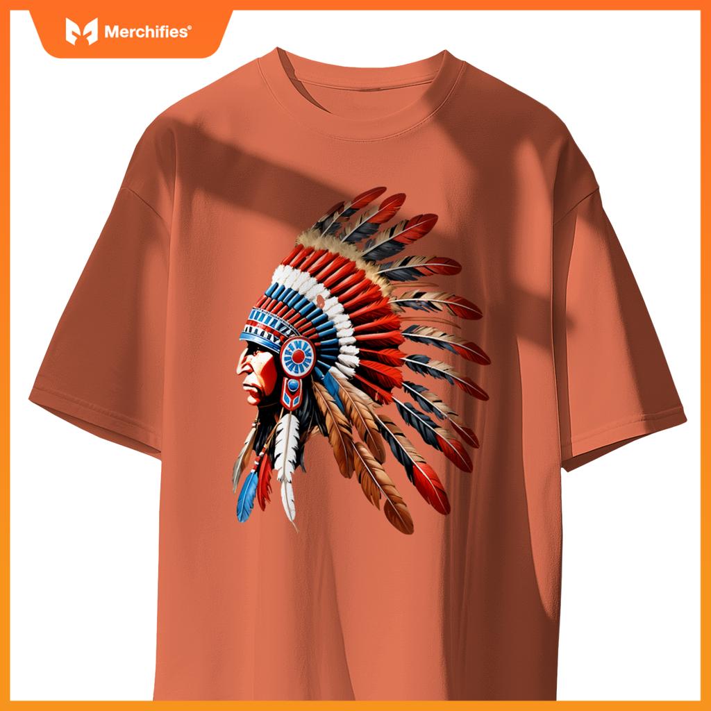 Native American Indian Chief Headdress Indigenous Men Boys T-Shirt