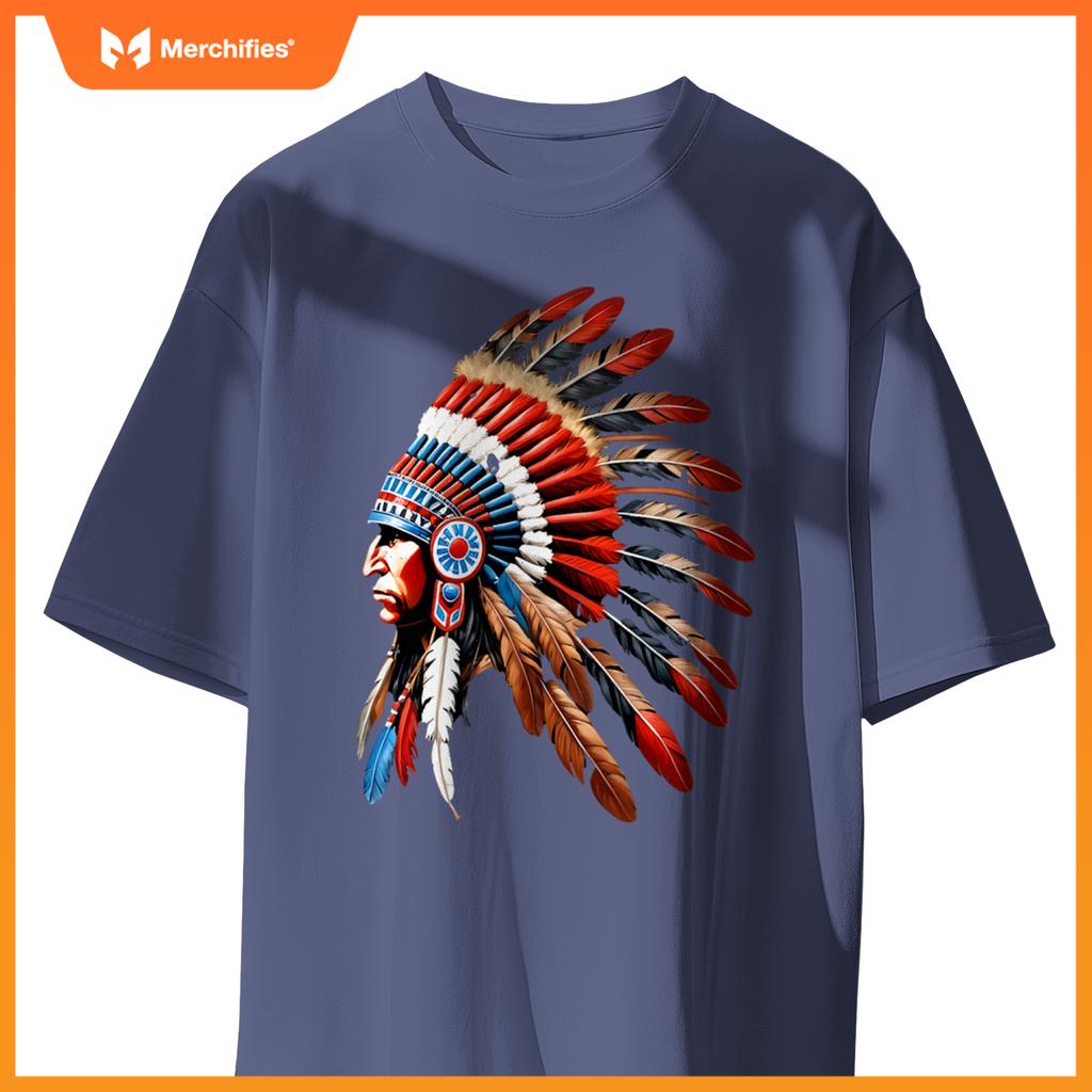 Native American Indian Chief Headdress Indigenous Men Boys T-Shirt