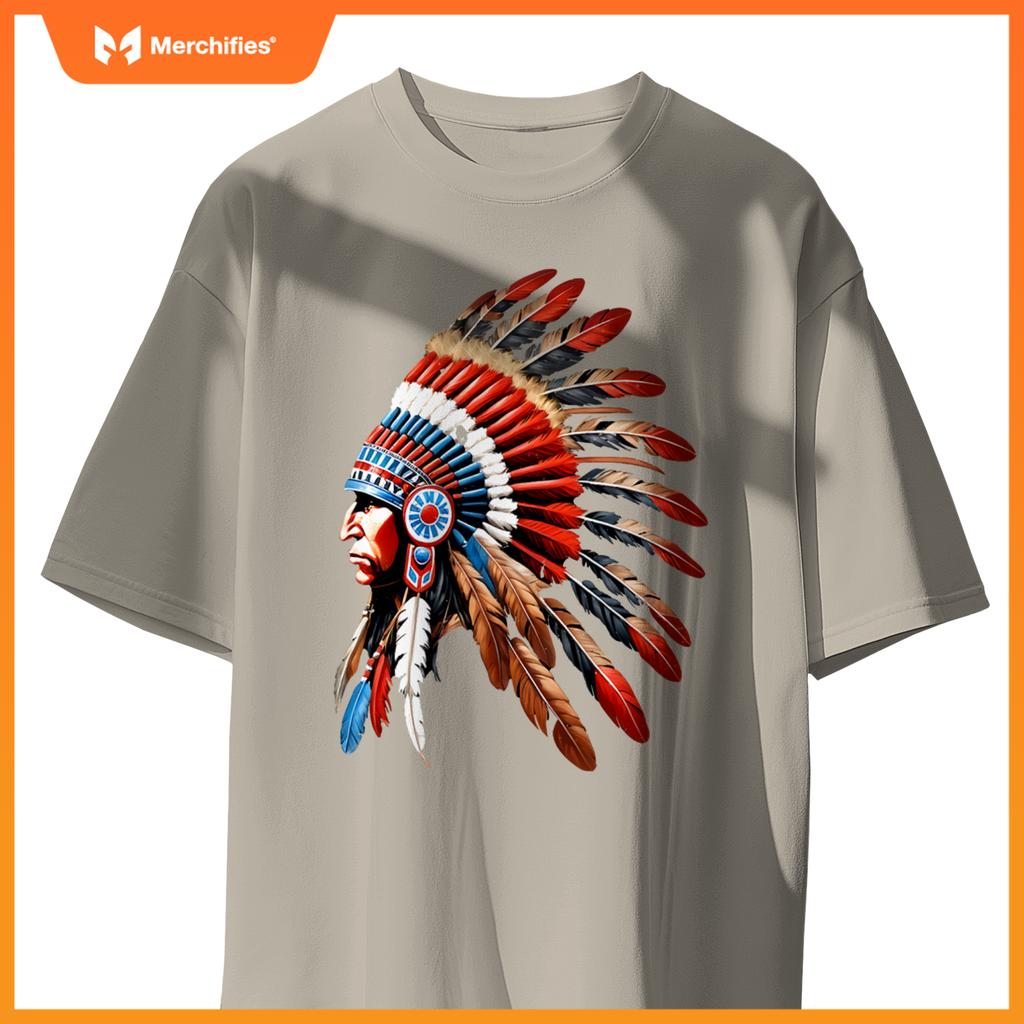 Native American Indian Chief Headdress Indigenous Men Boys T-Shirt