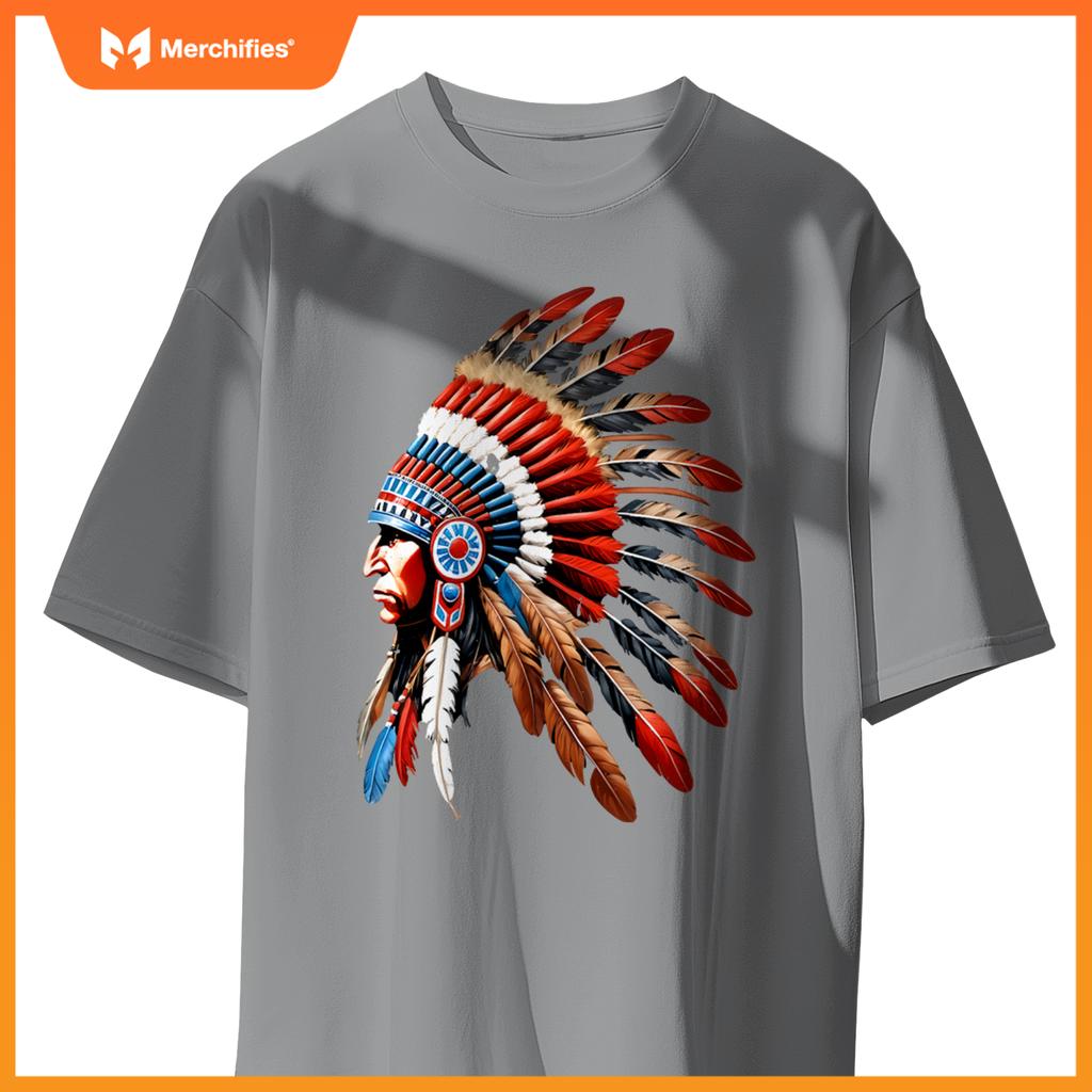 Native American Indian Chief Headdress Indigenous Men Boys T-Shirt