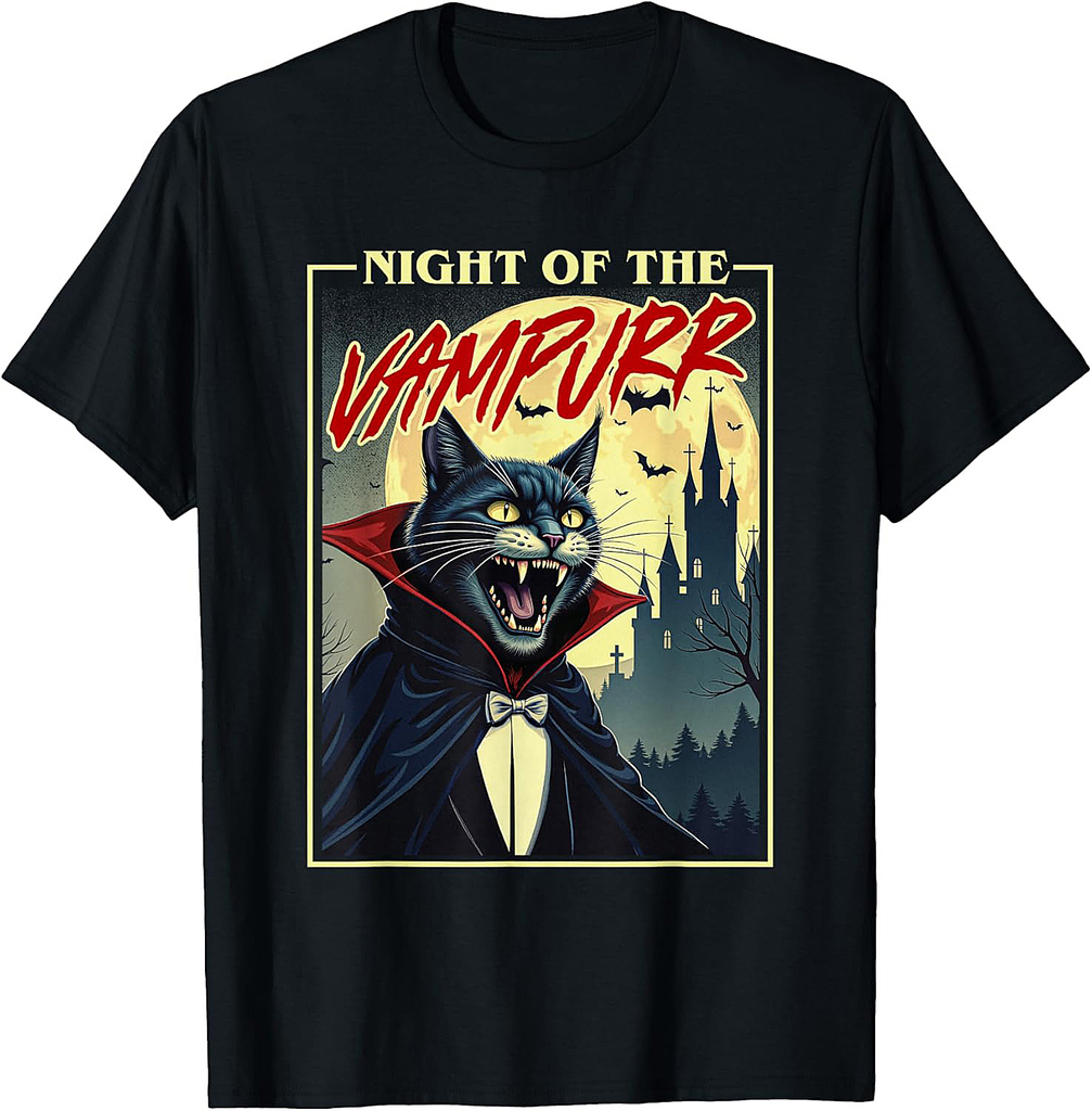 Night Of The Vampurr - Spooky Cat Vampire Halloween Ghoul Men Women Kids T-Shirt