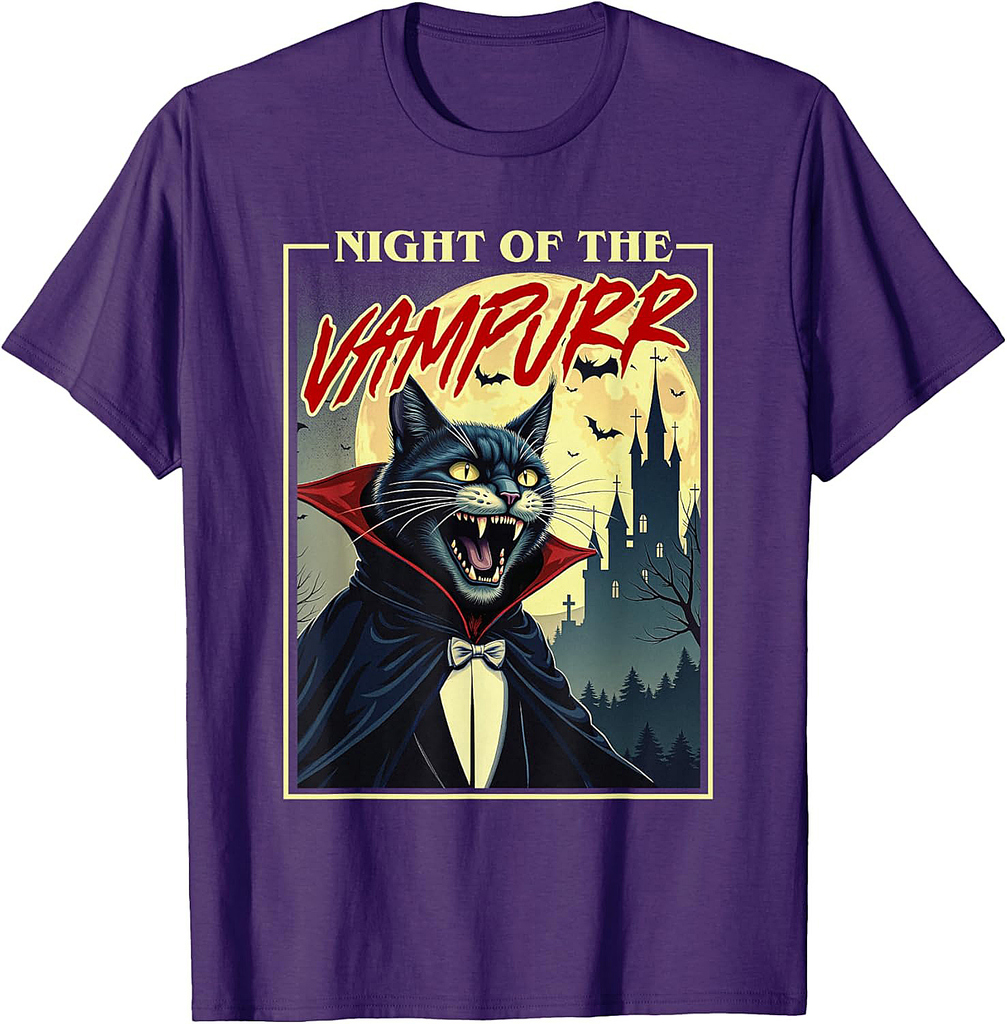 Night Of The Vampurr - Spooky Cat Vampire Halloween Ghoul Men Women Kids T-Shirt