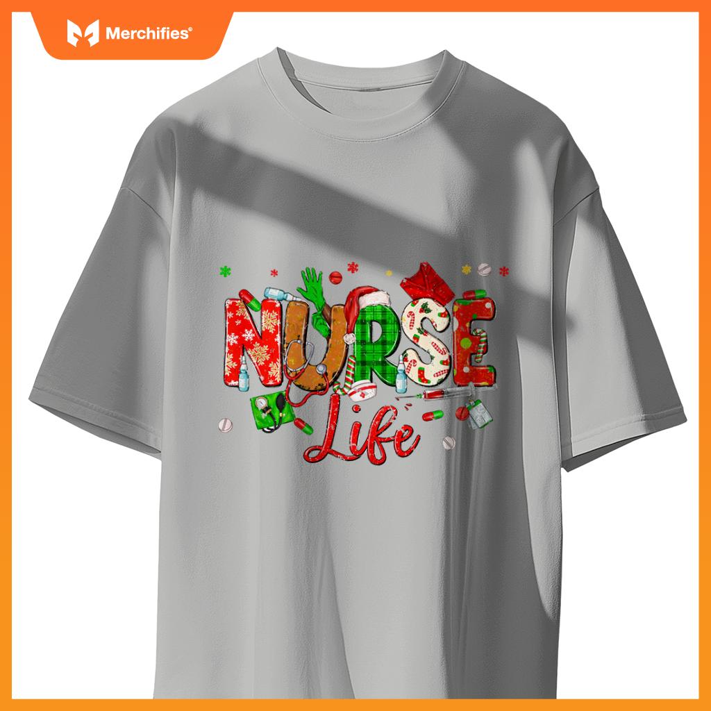 Nurse Life Christmas Stethoscope Nurses Xmas Pajamas Women T-Shirt