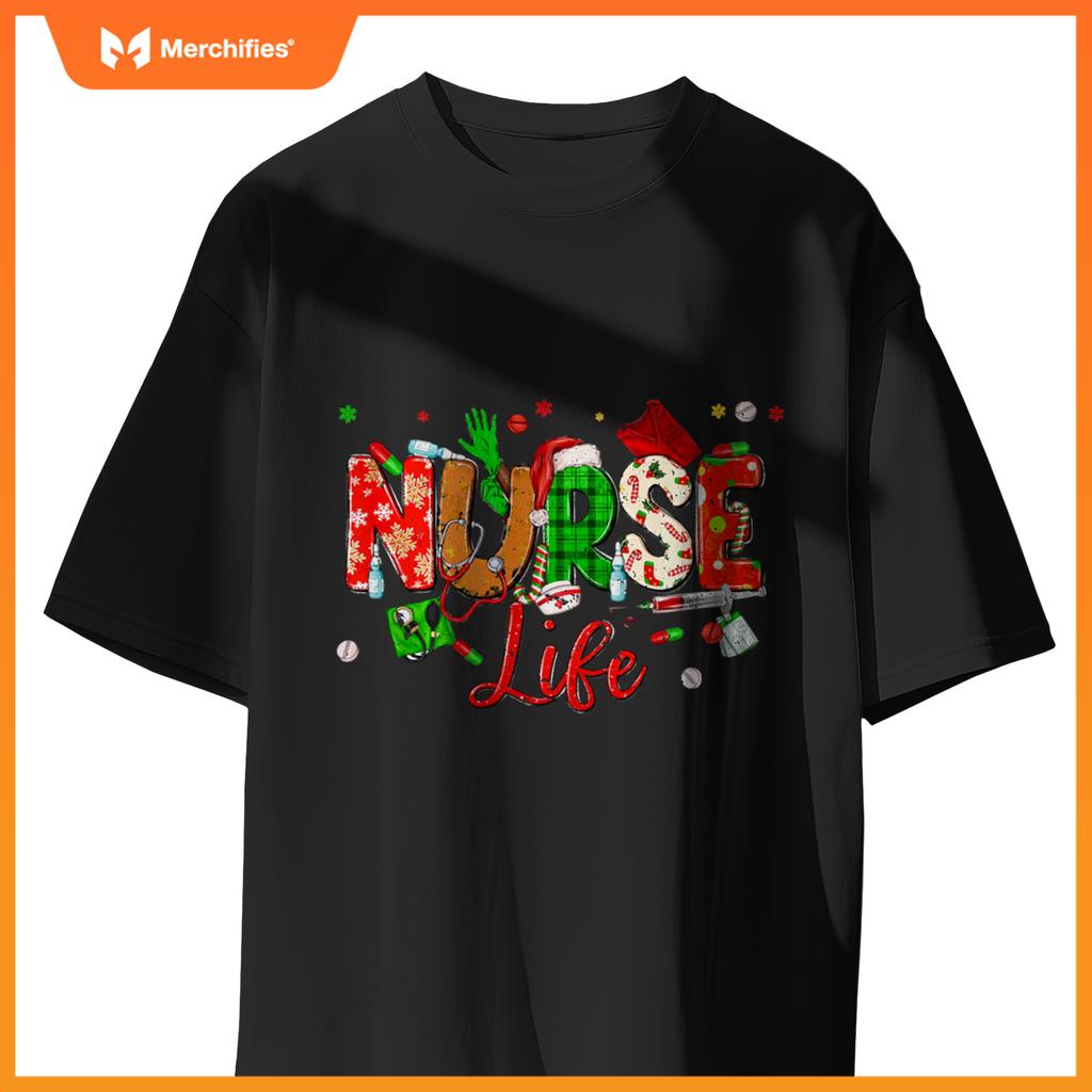 Nurse Life Christmas Stethoscope Nurses Xmas Pajamas Women T-Shirt