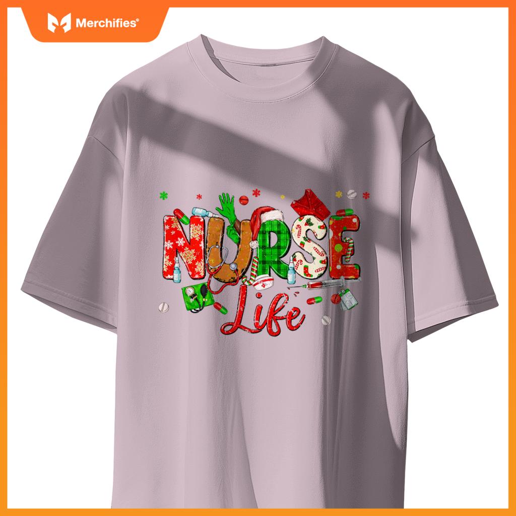 Nurse Life Christmas Stethoscope Nurses Xmas Pajamas Women T-Shirt