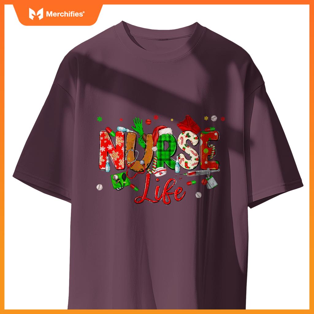 Nurse Life Christmas Stethoscope Nurses Xmas Pajamas Women T-Shirt