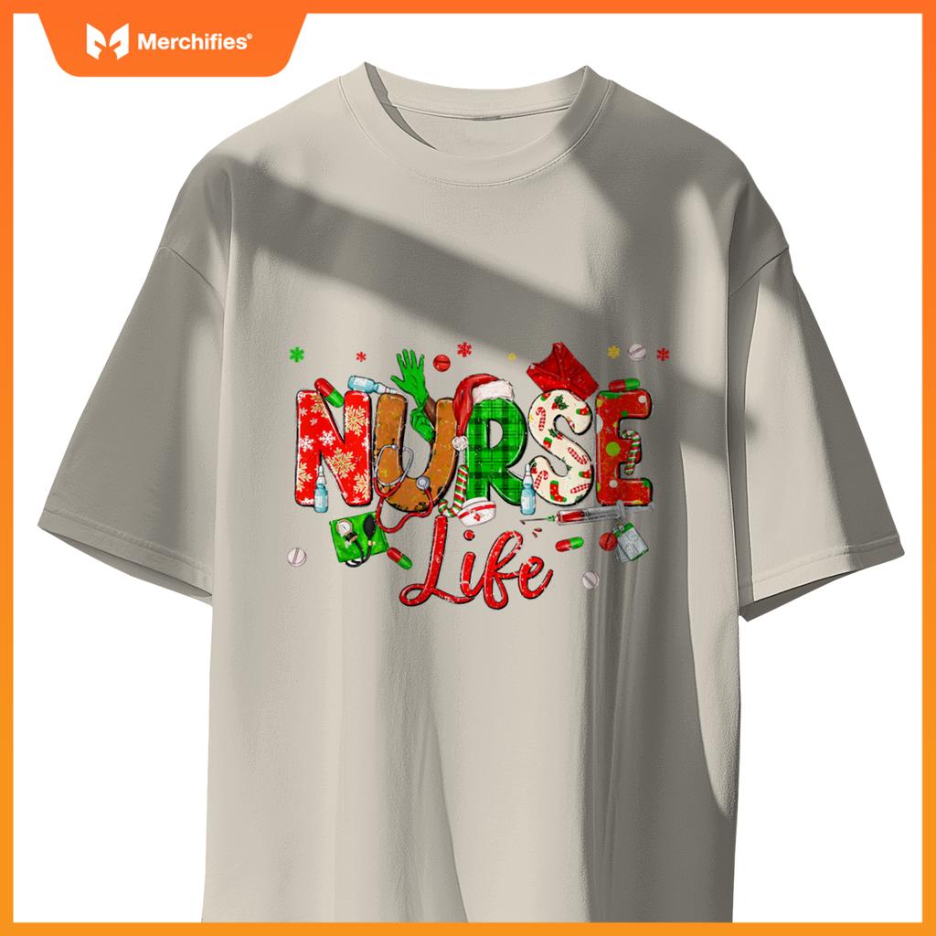 Nurse Life Christmas Stethoscope Nurses Xmas Pajamas Women T-Shirt