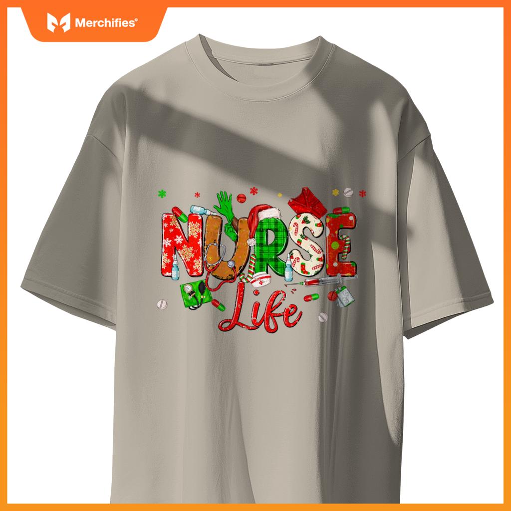 Nurse Life Christmas Stethoscope Nurses Xmas Pajamas Women T-Shirt
