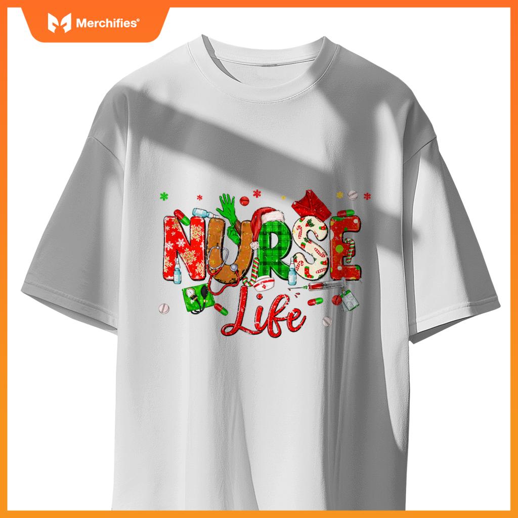 Nurse Life Christmas Stethoscope Nurses Xmas Pajamas Women T-Shirt