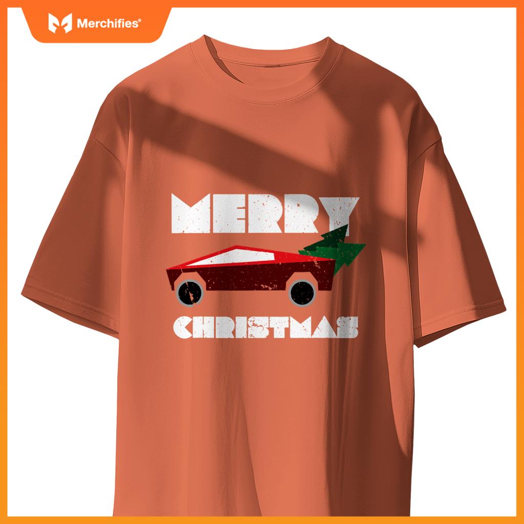 Futuristic Cyber Red Truck Pickup Christmas Tree Kids Men T-Shirt