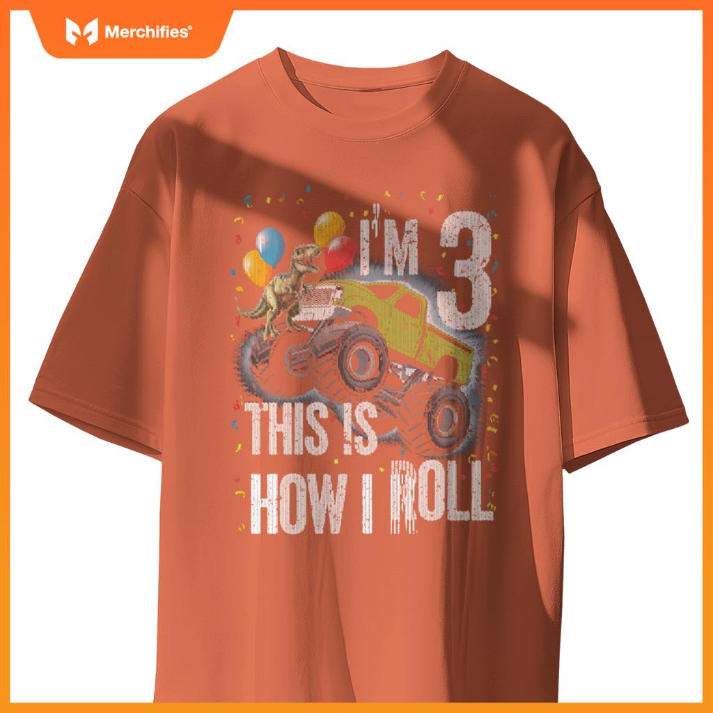 Monster Truck 3 Year Old Toddler 3rd Birthday Party Dinosaur T-Shirt