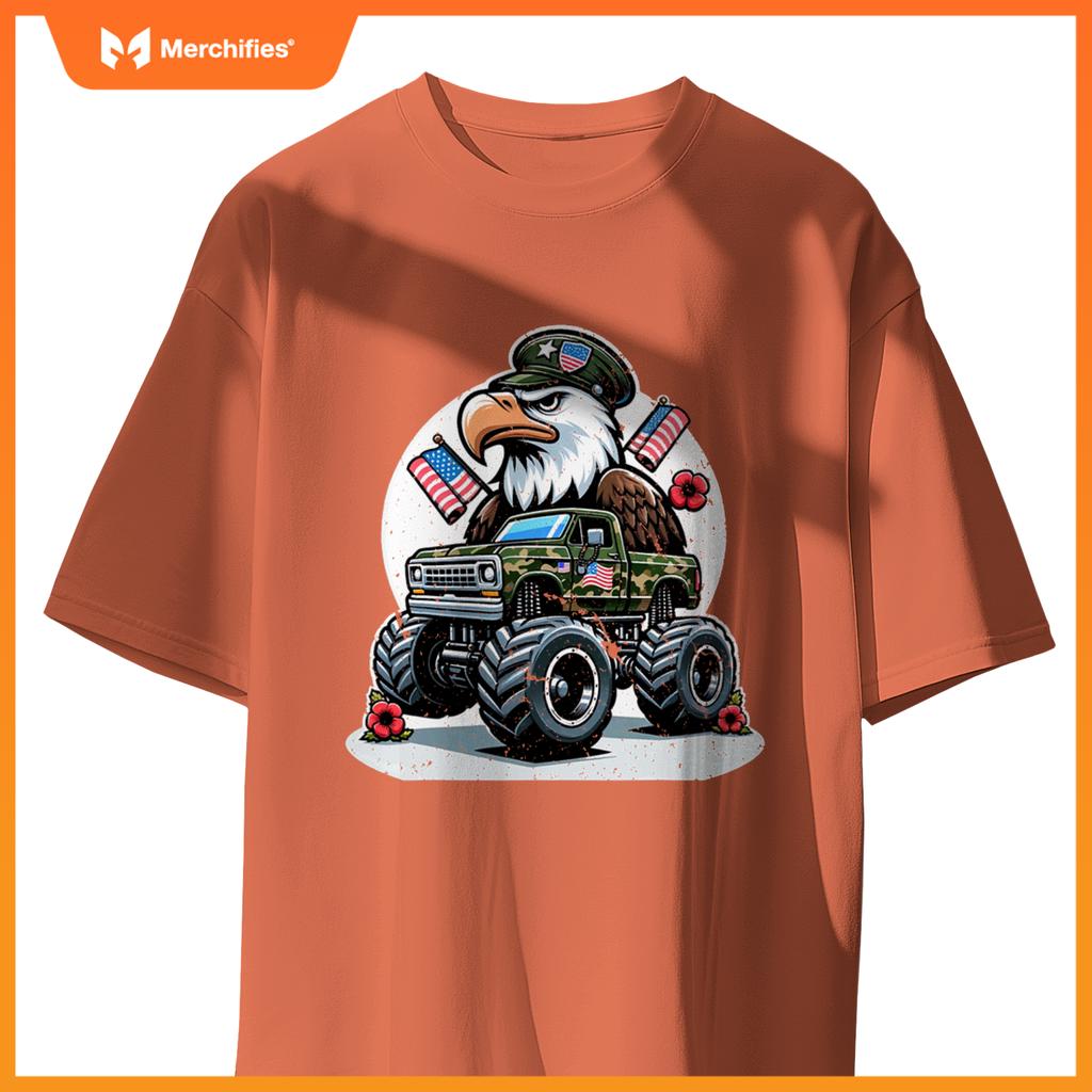 Memorial Day S Kids Boys Eagle American Flag Camo Truck T-Shirt