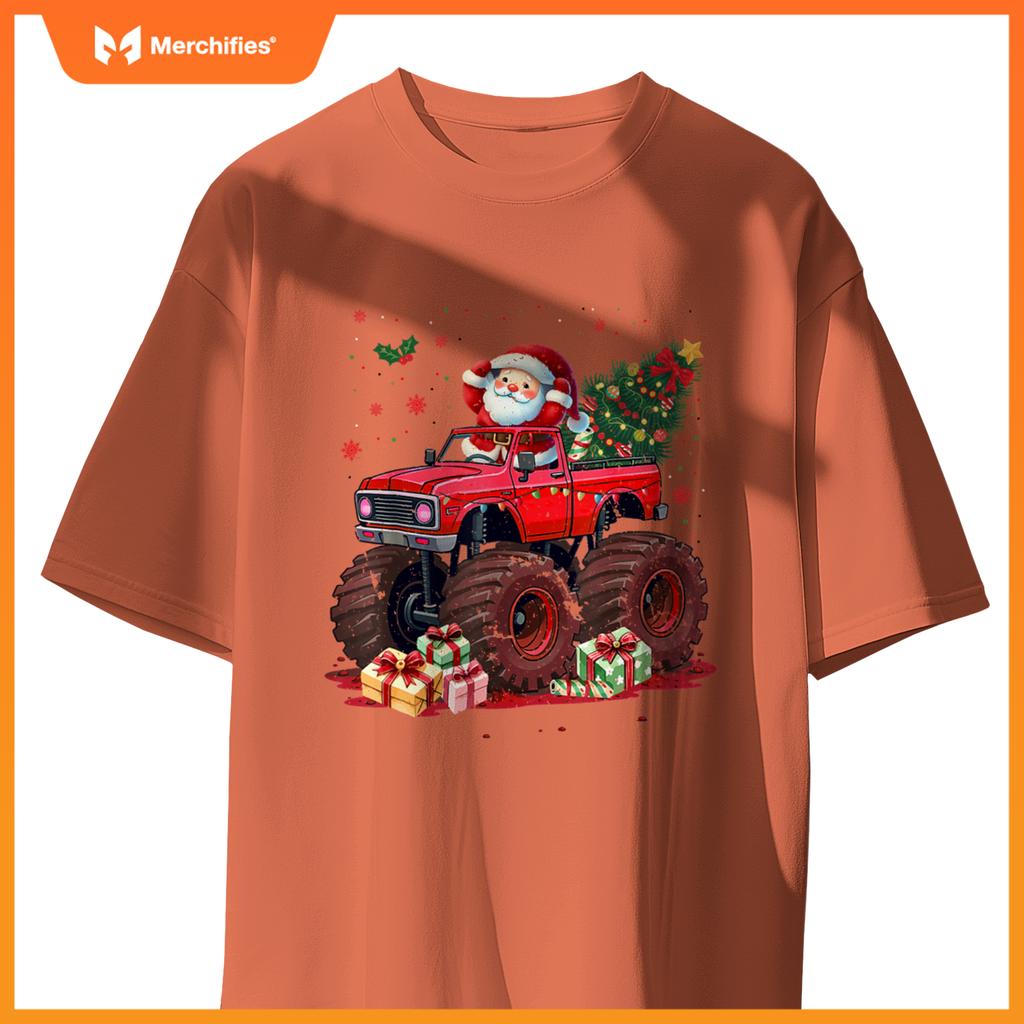 Kids Santa Monster Truck Christmas Tree Xmas Squad T-Shirt