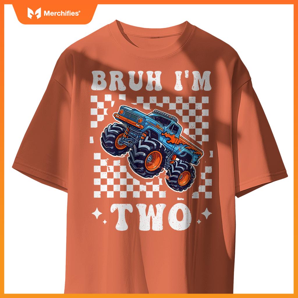 Kids 2 Years Old Boy Girl Bruh Im 2 Birthday Boys Monster Truck T-Shirt
