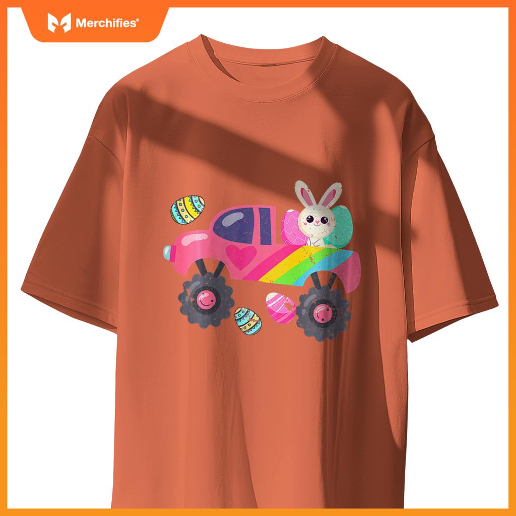 Kids Cute Bunny Rabbit Happy Easter Monster Truck Kids Egg Hunt T-Shirt